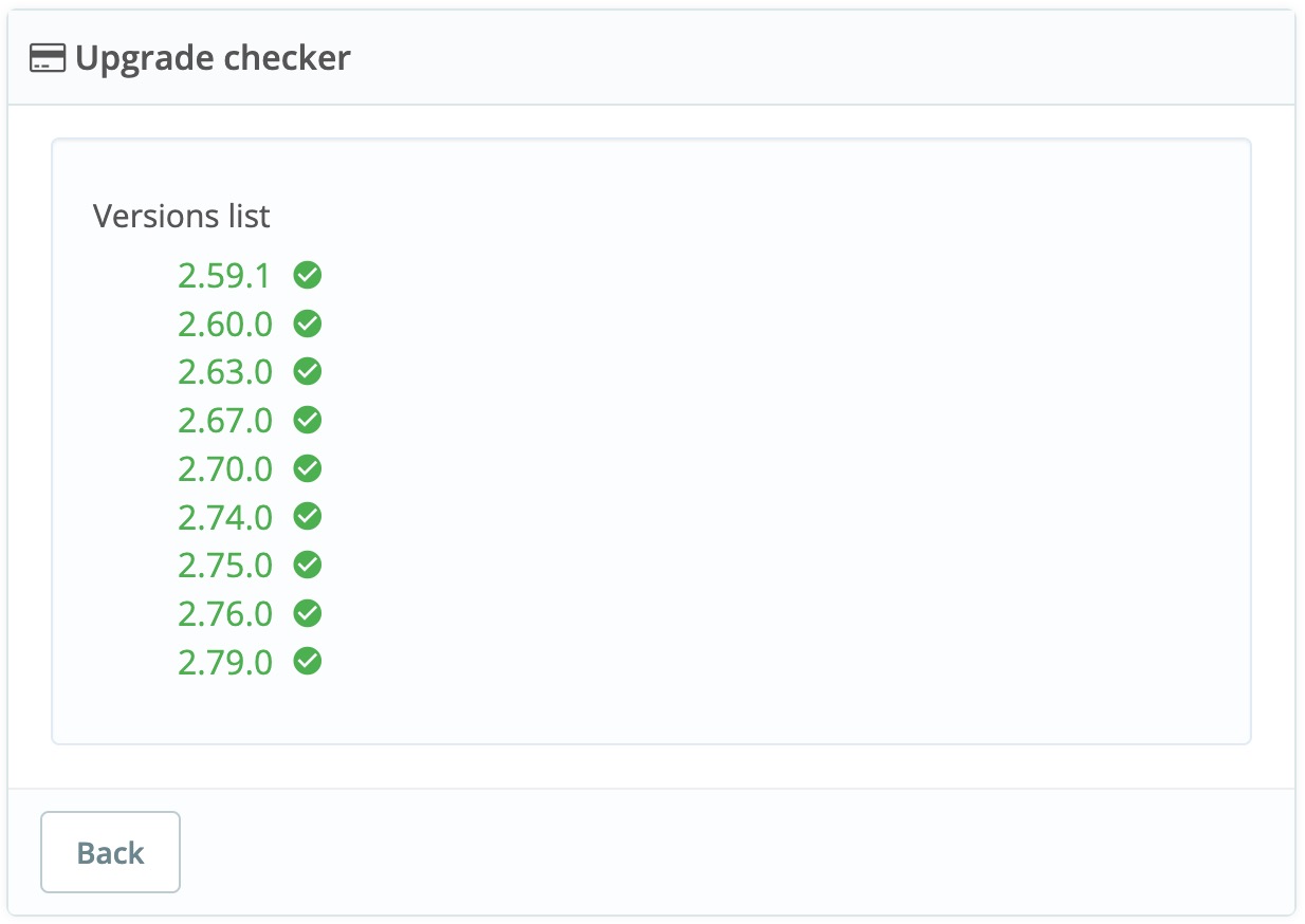 Versions list